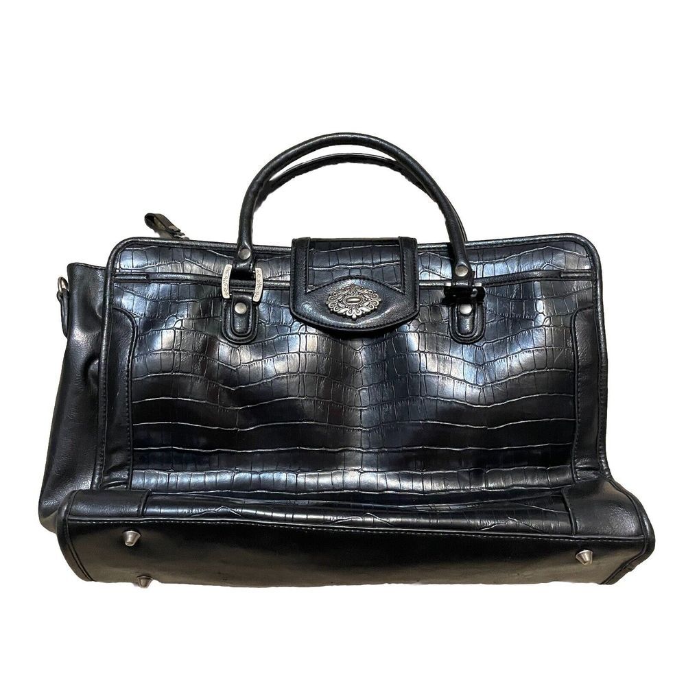 CROFT AND BARROW TOTE BAG LAPTOP BAG PURSE BLACK FAUX LEATHER